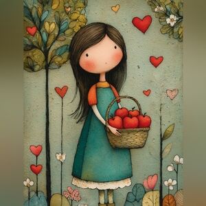8pc Charming Girl with Basket Art Print